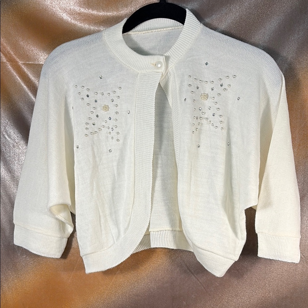 Vintage Cream Sweater Shrug with Embellishments. A3